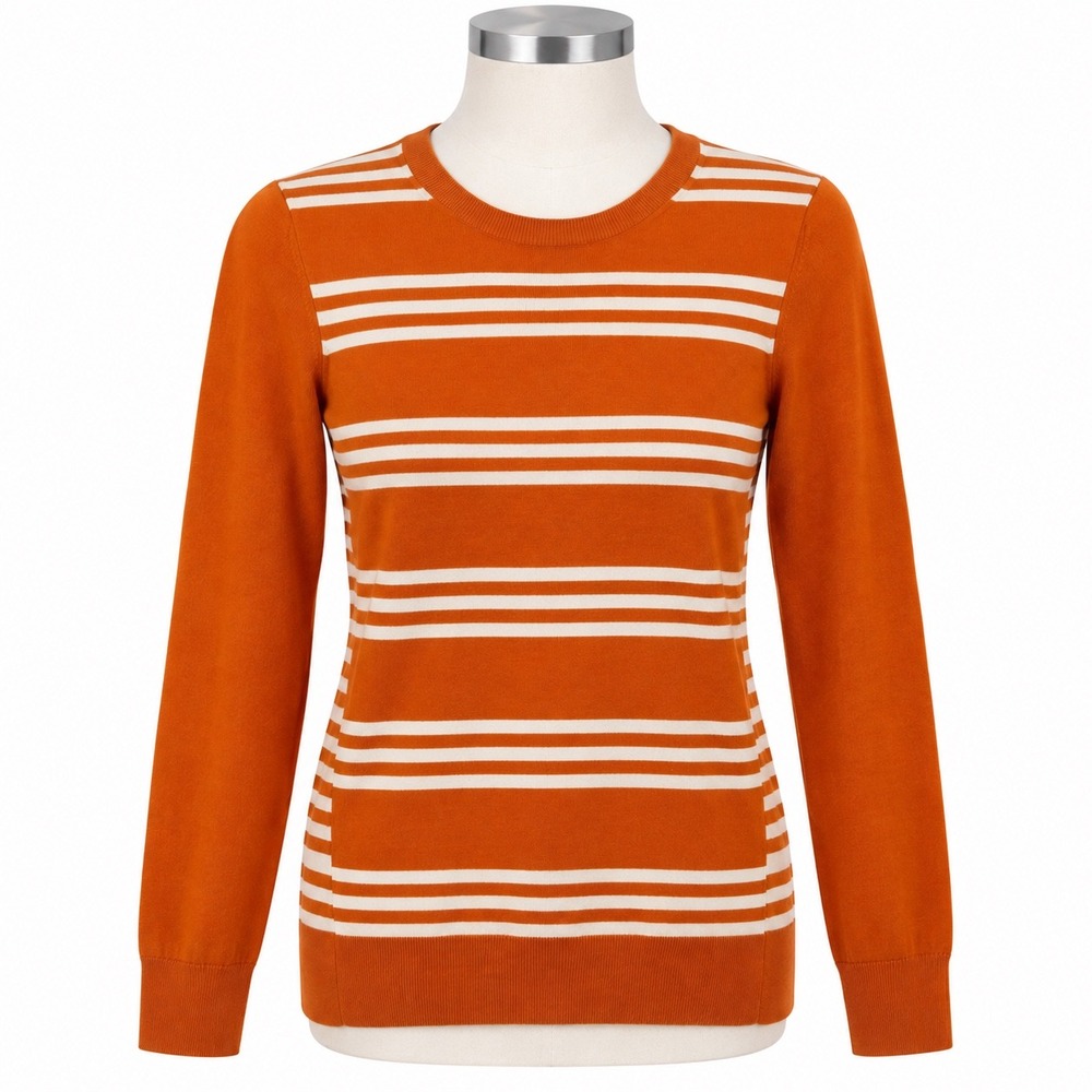 Theory Orange Stripe Wool Crewneck Sweater Women's Small Fall